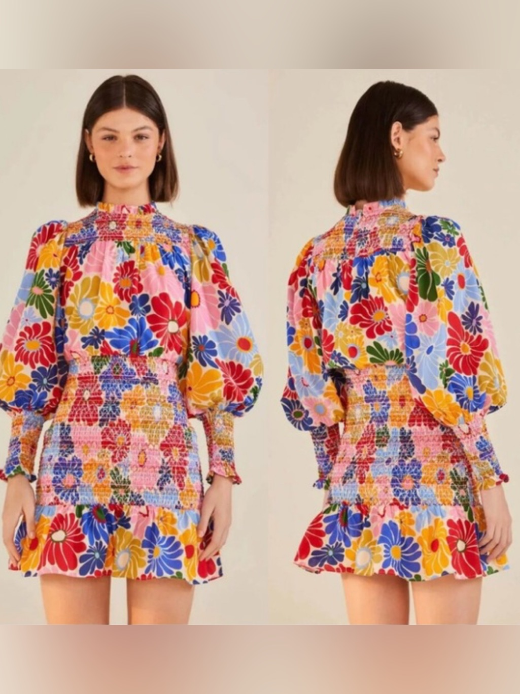 Farm Rio Sunny Daisies Sand Mini Dress